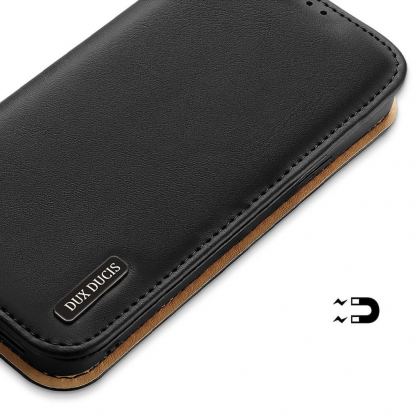 Dux Ducis Hivo Genuine Leather Flip Wallet Case - кожен калъф от естествена кожа с поставка и отделение за кр. карти за iPhone 15 Pro (черен) 4