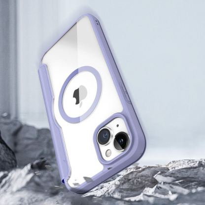 Dux Ducis Skin X Pro Magnetic Wallet Case - удароустойчив хибриден кожен кейс с отделение за карти и MagSafe за iPhone 15 (лилав-прозрачен) 10