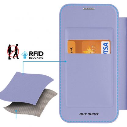 Dux Ducis Skin X Pro Magnetic Wallet Case - удароустойчив хибриден кожен кейс с отделение за карти и MagSafe за iPhone 15 (лилав-прозрачен) 11