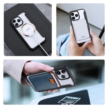 Dux Ducis Skin X Pro Magnetic Wallet Case - удароустойчив хибриден кожен кейс с отделение за карти и MagSafe за iPhone 15 Pro (черен-прозрачен) 9