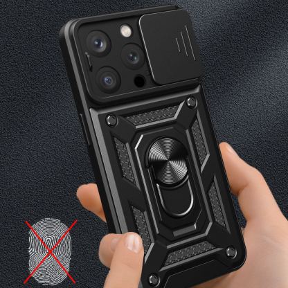 Armor Camshield Hybrid Case With Stand - хибриден удароустойчив кейс с пръстен против изпускане за iPhone 15 Pro Max (черен) 3