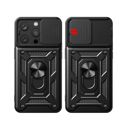 Armor Camshield Hybrid Case With Stand - хибриден удароустойчив кейс с пръстен против изпускане за iPhone 15 Pro Max (черен) 6