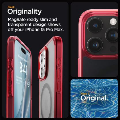 Spigen Ultra Hybrid MagSafe Case - хибриден кейс с висока степен на защита с MagSafe за iPhone 15 Pro (червен-мат)  9