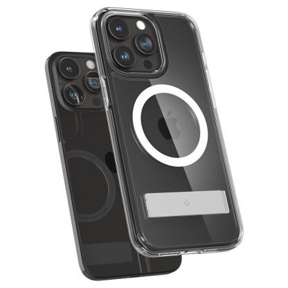 Spigen Ultra Hybrid S MagSafe Case - хибриден кейс с висока степен на защита с MagSafe и вградена поставка за iPhone 15 Pro (прозрачен)  7