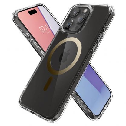 Spigen Ultra Hybrid MagSafe Case - хибриден кейс с висока степен на защита с MagSafe за iPhone 15 Pro Max (прозрачен-златист)  8