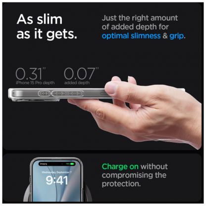 Spigen Ultra Hybrid MagSafe Case - хибриден кейс с висока степен на защита с MagSafe за iPhone 15 Pro Max (прозрачен-златист)  14
