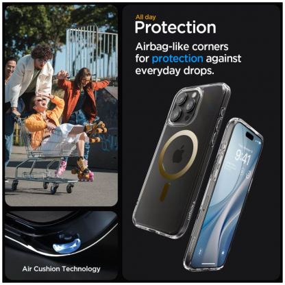 Spigen Ultra Hybrid MagSafe Case - хибриден кейс с висока степен на защита с MagSafe за iPhone 15 Pro (прозрачен-златист)  12