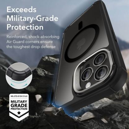ESR Tough Armor Kickstand Halolock Magsafe Case - хибриден удароустойчив кейс с MagSafe и с вграден стъклен протектор за дисплея и протектори за камерата за iPhone 15 Pro Max (черен) 8