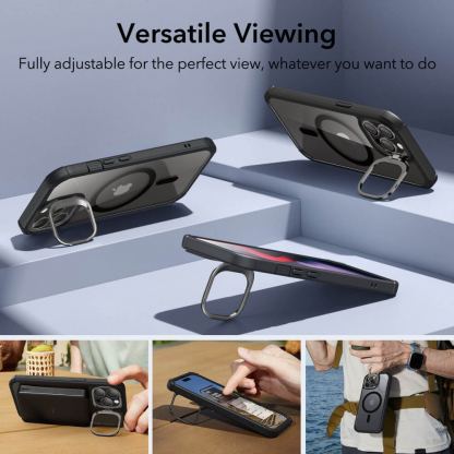 ESR Tough Armor Kickstand Halolock Magsafe Case - хибриден удароустойчив кейс с MagSafe и с вграден стъклен протектор за дисплея и протектори за камерата за iPhone 15 Pro Max (черен) 11