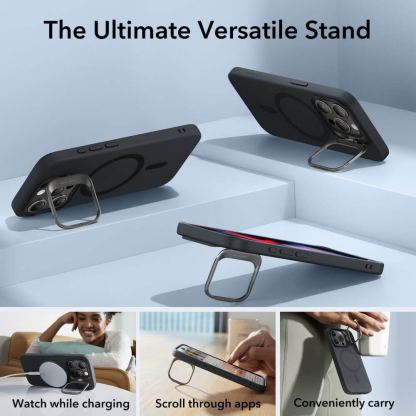 ESR Cloud Kickstand Halolock MagSafe Case - силиконов (TPU) калъф с MagSafe за iPhone 15 Pro (черен) 8