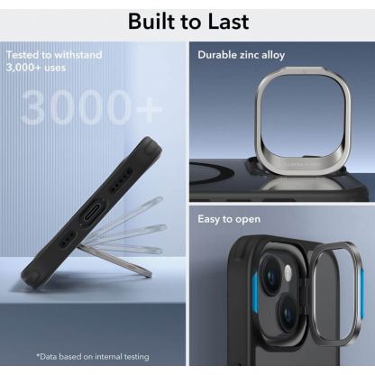 ESR Classic Kickstand HaloLock MagSafe Case - хибриден кейс с висока степен на защита с MagSafe за iPhone 15 (черен-прозрачен)  11