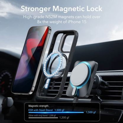 ESR Classic Kickstand HaloLock MagSafe Case - хибриден кейс с висока степен на защита с MagSafe за iPhone 15 Pro (черен-прозрачен)  8