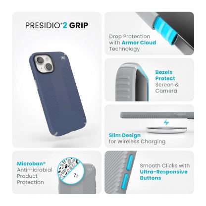 Speck Presidio 2 Grip Case - удароустойчив хибриден кейс за iPhone 15 (тъмносин) 10
