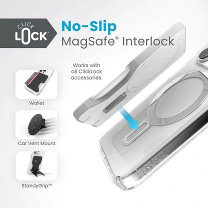 Speck Presidio ClickLock Perfect Clear Case - удароустойчив хибриден кейс с Magsafe за iPhone 15 Pro (прозрачен) 5