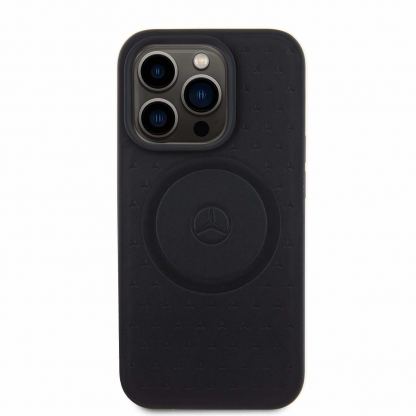 Mercedes-Benz Genuine Leather Star Pattern MagSafe Case - дизайнерски кожен кейс с MagSafe за iPhone 15 Pro (черен) 2