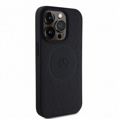 Mercedes-Benz Genuine Leather Star Pattern MagSafe Case - дизайнерски кожен кейс с MagSafe за iPhone 15 Pro (черен) 3
