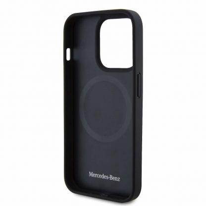 Mercedes-Benz Genuine Leather Star Pattern MagSafe Case - дизайнерски кожен кейс с MagSafe за iPhone 15 Pro (черен) 5