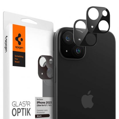 Spigen Optik Lens Protector - комплект 2 броя предпазни стъклени протектора за камерата на iPhone 15, iPhone 15 Plus, iPhone 14, iPhone 14 Plus (черен)