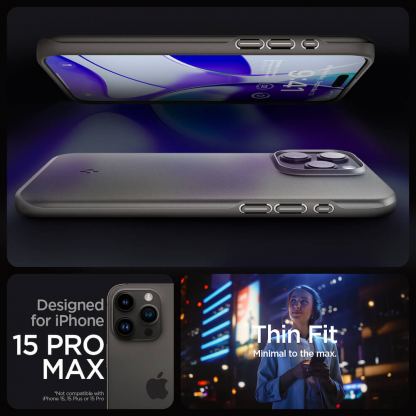 Spigen Thin Fit Case - качествен тънък матиран кейс за iPhone 15 Pro Max (тъмносив) 12