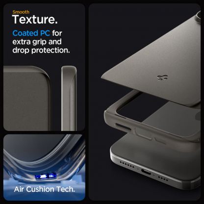 Spigen Thin Fit Case - качествен тънък матиран кейс за iPhone 15 Pro Max (тъмносив) 14
