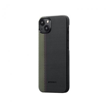 Pitaka MagEZ 4 600D Fusion Weaving Aramid Fiber MagSafe Case - кевларен кейс с MagSafe за iPhone 15 (черен-зелен)  2