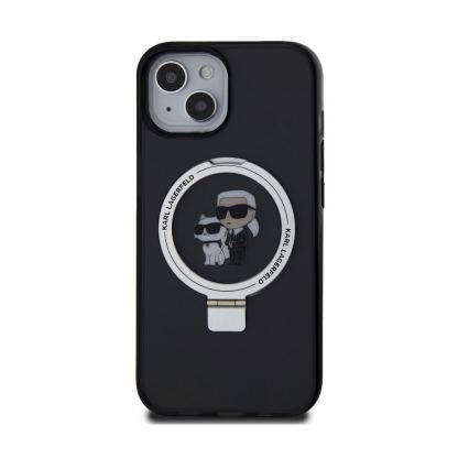 Karl Lagerfeld Ringstand Karl and Choupette MagSafe Case - хибриден удароустойчив кейс с MagSafe за iPhone 15 (черен-прозрачен) 3