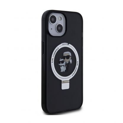 Karl Lagerfeld Ringstand Karl and Choupette MagSafe Case - хибриден удароустойчив кейс с MagSafe за iPhone 15 (черен-прозрачен) 4