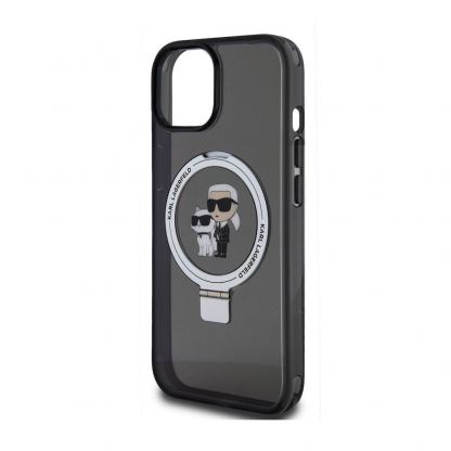 Karl Lagerfeld Ringstand Karl and Choupette MagSafe Case - хибриден удароустойчив кейс с MagSafe за iPhone 15 (черен-прозрачен) 5