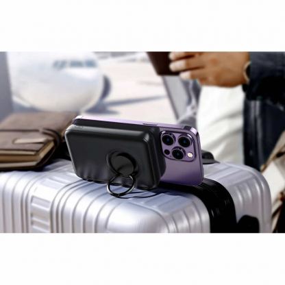 Joyroom Magnetic Wireless Ring Holder Power Bank 10000 mAh 20W - преносима външна батерия с USB-C порт, USB-A изход, безжично зареждане с MagSafe и пръстен против изпускане (син) 5