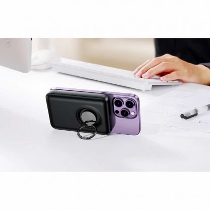 Joyroom Magnetic Wireless Ring Holder Power Bank 10000 mAh 20W - преносима външна батерия с USB-C порт, USB-A изход, безжично зареждане с MagSafe и пръстен против изпускане (бял) 3