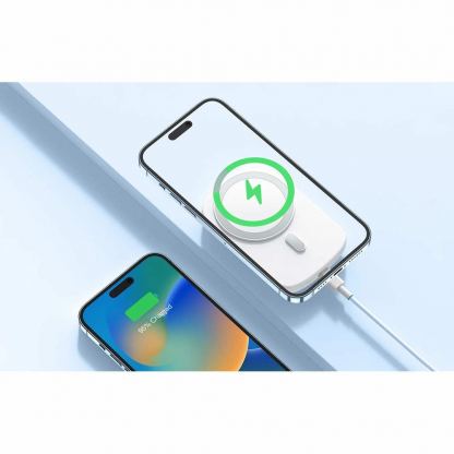 Joyroom Magnetic Wireless Ring Holder Power Bank 6000 mAh 20W - преносима външна батерия с USB-C порт, безжично зареждане с MagSafe и пръстен против изпускане (черен) 6