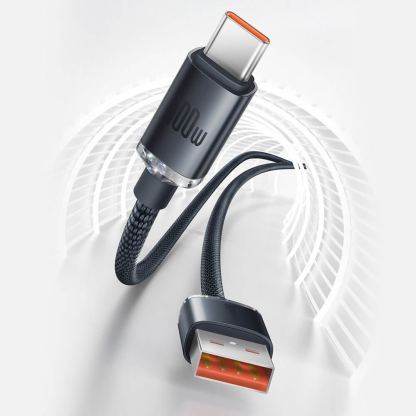 Baseus Crystal Shine USB-A to USB-C Cable PD 2.0 100W (CAJY000401) - здрав кабел с въжена оплетка и бързо зареждане за устройства с USB-C порт (120 см) (черен) 11