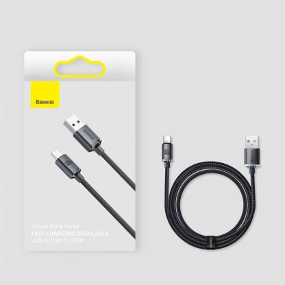 Baseus Crystal Shine USB-A to USB-C Cable PD 2.0 100W (CAJY000401) - здрав кабел с въжена оплетка и бързо зареждане за устройства с USB-C порт (120 см) (черен) 14