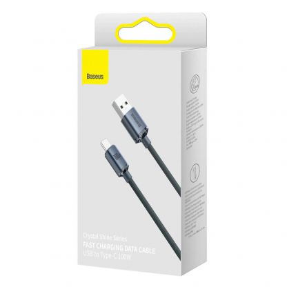 Baseus Crystal Shine USB-A to USB-C Cable PD 2.0 100W (CAJY000401) - здрав кабел с въжена оплетка и бързо зареждане за устройства с USB-C порт (120 см) (черен) 15