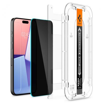 Spigen Glas.Tr Ez Fit Privacy Tempered Glass 2 Pack - 2 броя стъклени защитни покрития с определен ъгъл на виждане за дисплея за iPhone 15 Pro 2