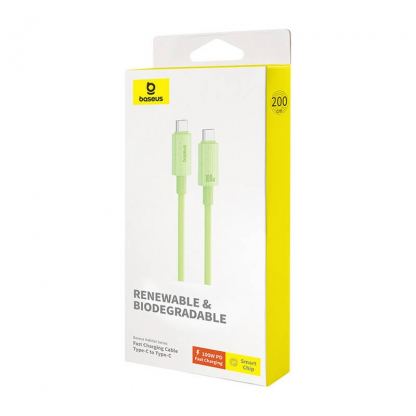 Baseus Habitat USB-C to USB-C Cable 100W - биоразградим USB кабел за устройства с USB-C порт (200 см) (зелен) 3