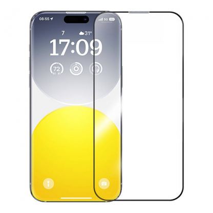 Baseus Sapphire Tempered Glass Film (0.30mm) - калено стъклено защитно покритие за дисплея на iPhone 15 Pro Max (черен-прозрачен) 2