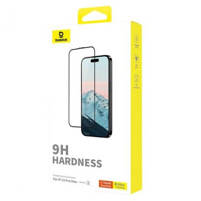 Baseus Diamond Tempered Glass Film (0.30mm) - калено стъклено защитно покритие за дисплея на iPhone 15 Pro Max (черен-прозрачен)