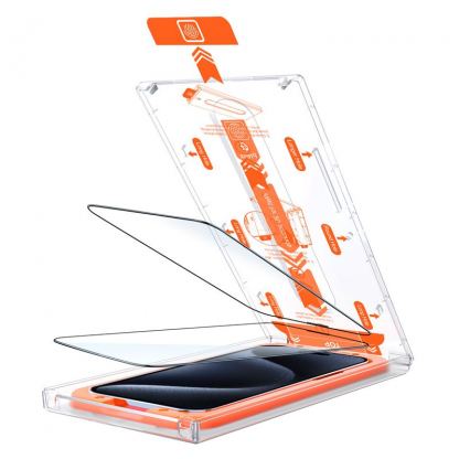 Mobile Origin Screen Guard Tempered Glass 2 Pack - 2 броя калени стъклени защитни покрития за дисплея на iPhone 15 Pro (черен-прозрачен) 2