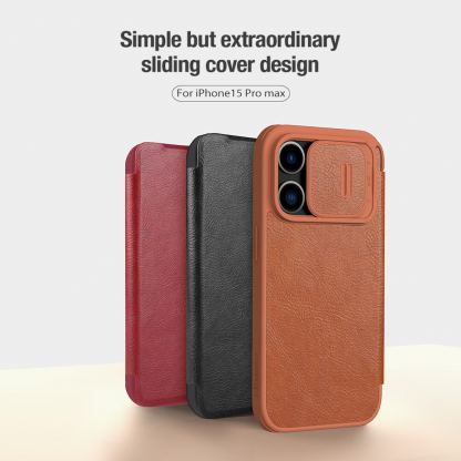 Nillkin Qin Book Pro Leather Flip Case - кожен калъф, тип портфейл за iPhone 15 Pro Max (черен) 3