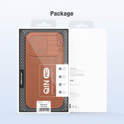 Nillkin Qin Book Pro Leather Flip Case - кожен калъф, тип портфейл за iPhone 15 Pro Max (черен) 6