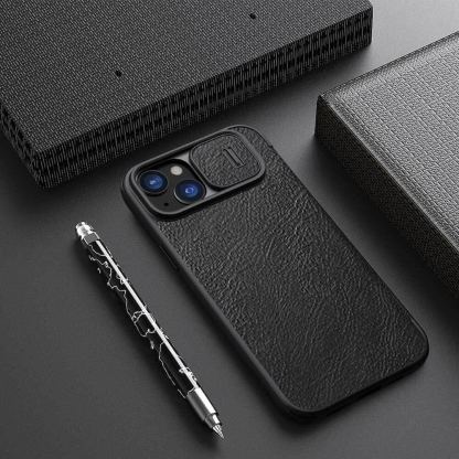 Nillkin Qin Book Pro Leather Flip Case - кожен калъф, тип портфейл за iPhone 15 Plus (черен) 6