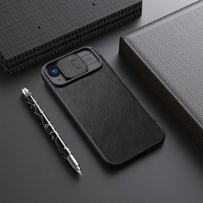 Nillkin Qin Book Pro Leather Flip Case - кожен калъф, тип портфейл за iPhone 15 (черен) 5
