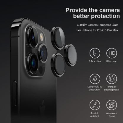 Nillkin CLRFilm Tempered Glass Lens Protector - предпазни стъклени лещи за камерата на iPhone 15 Pro, iPhone 15 Pro Max (черен) 2