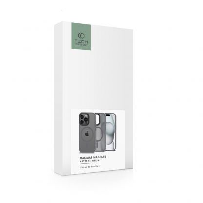 Tech-Protect MagMat MagSafe Case - хибриден удароустойчив кейс с MagSafe за iPhone 15 Pro Max (сив-мат) 6