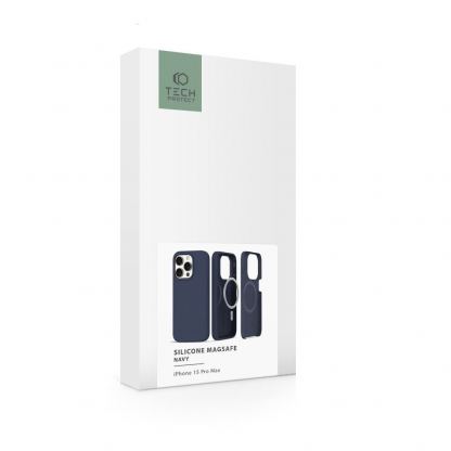 Tech-Protect Silicone MagSafe Case - силиконов (TPU) калъф с MagSafe за iPhone 15 Pro Max (тъмносин) 6