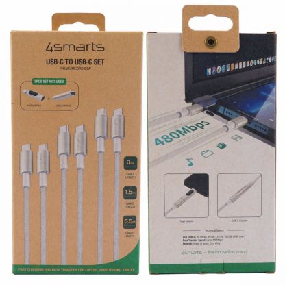 4smarts PremiumCord USB-C to USB-C Cable 60W Set incl. Digit Adapter and Coupler - комплект 3 броя изключително здрави и качествени плетени USB-C кабели за устройства с USB-C порт (бял) 6