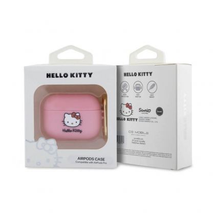 Hello Kitty AirPods Liquid Silicone 3D Kitty Head Logo Case - силиконов калъф с карабинер за Apple AirPods Pro (розов) 3