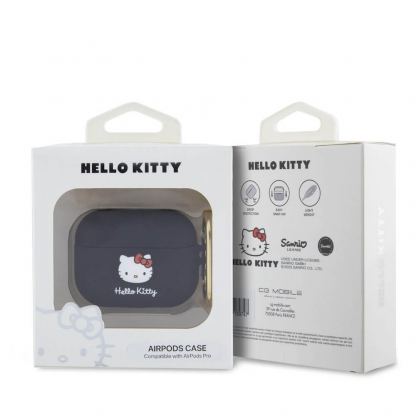 Hello Kitty AirPods Liquid Silicone 3D Kitty Head Logo Case - силиконов калъф с карабинер за Apple AirPods Pro (черен) 3