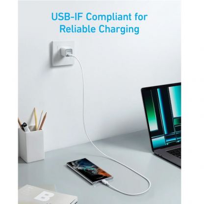 Anker 322 USB-C to USB-C Cable 60W - кабел с въжена оплетка и бързо зареждане за устройства с USB-C порт (90 см) (бял) 4